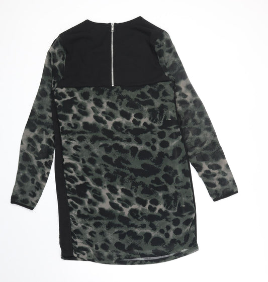 Religion Womens Green Animal Print Polyester Shift Size 10 Boat Neck Pullover - Leopard Print