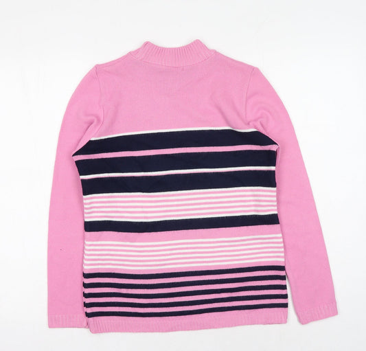 Envy Womens Pink Mock Neck Striped Acrylic Pullover Jumper Size S