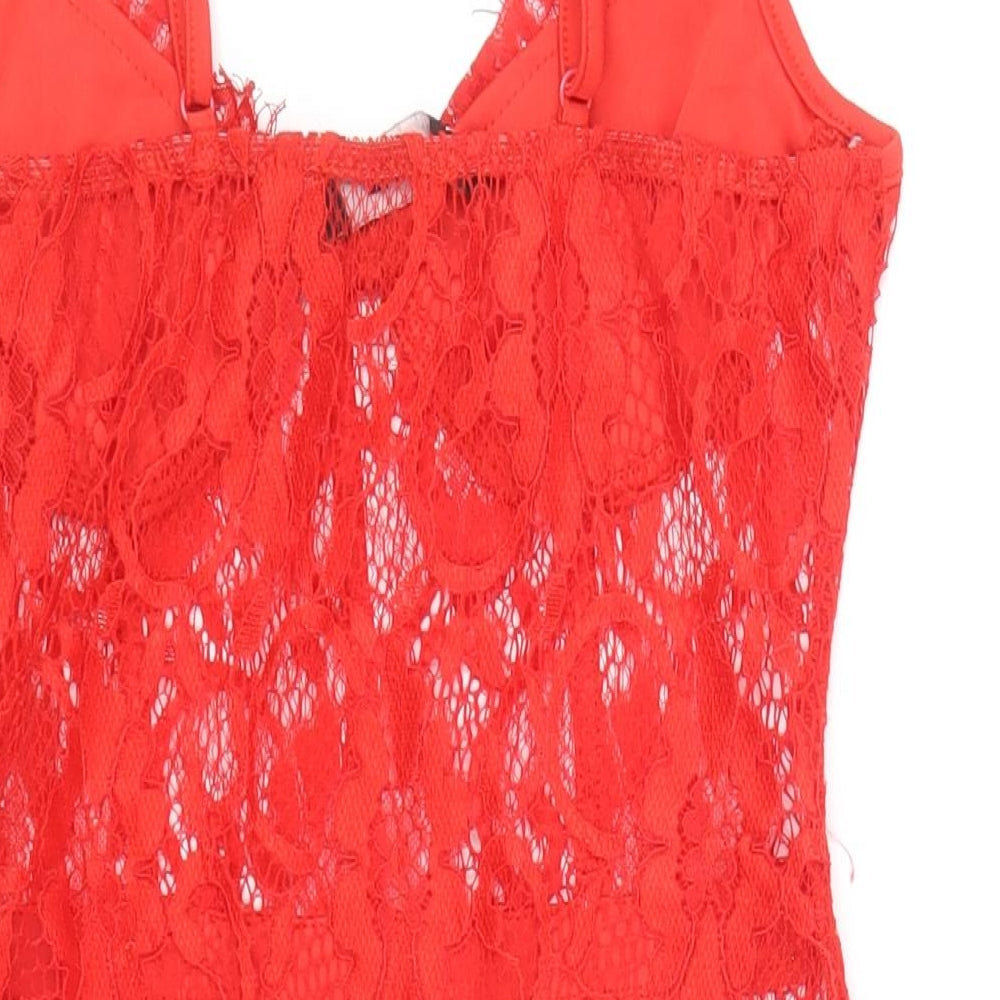 NAANAA Womens Red Polyester Bodysuit One-Piece Size 6 Snap