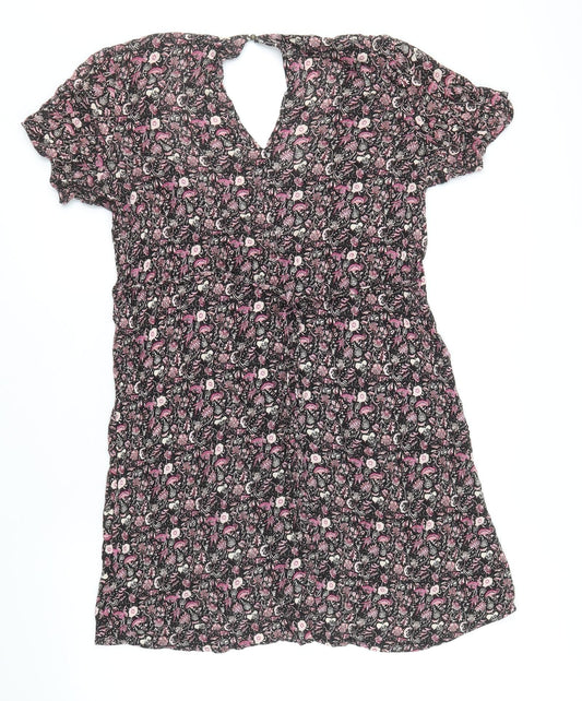 FOREVER 21 Womens Multicoloured Floral Viscose A-Line Size M V-Neck Button