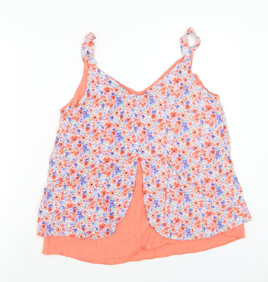 Nutmeg Womens Multicoloured Floral Viscose Basic Tank Size 10 V-Neck