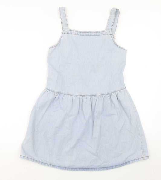 Denim & Co. Womens Blue Cotton Tank Dress Size 10 Square Neck Pullover
