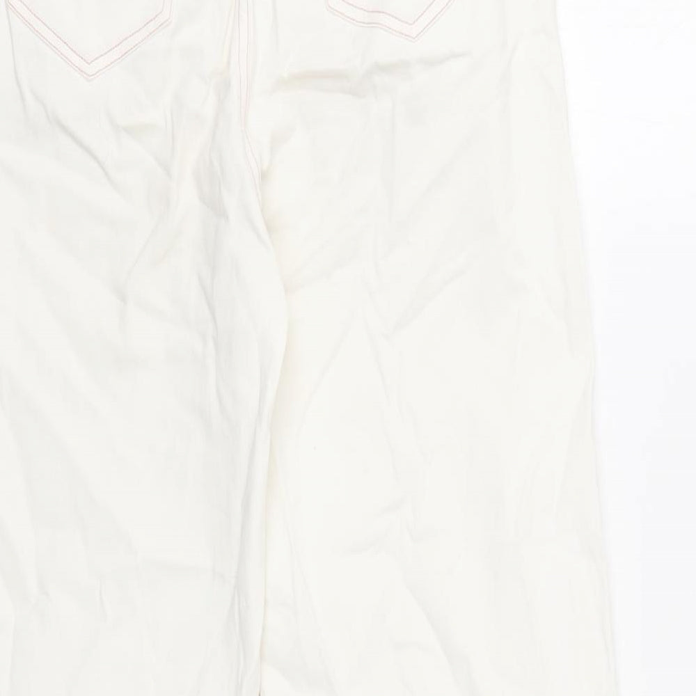 Omont Womens White Cotton Straight Jeans Size S Regular Zip