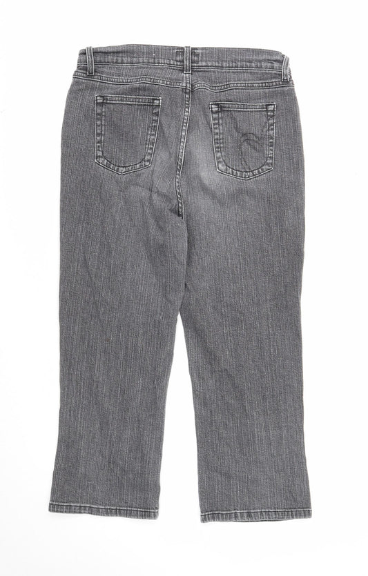Per Una Womens Grey Cotton Straight Jeans Size 12 Regular Zip