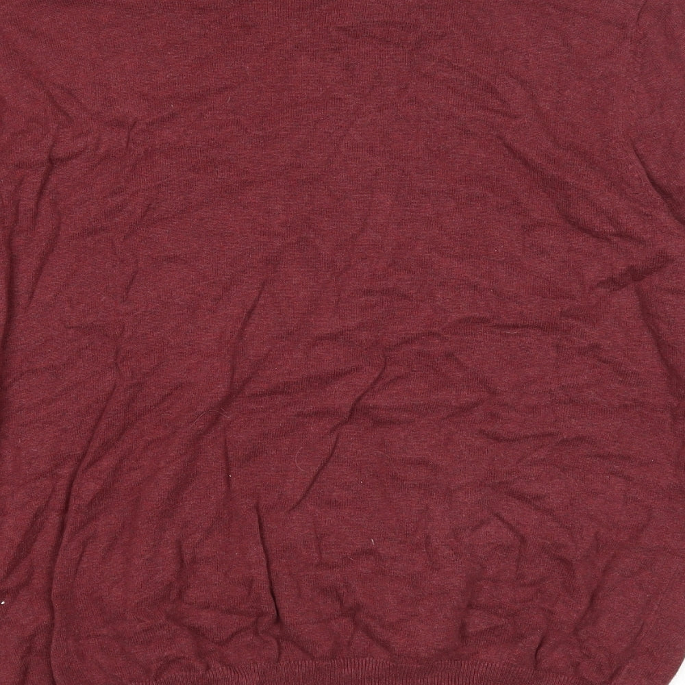 TU Mens Purple V-Neck Cotton Pullover Jumper Size L Long Sleeve