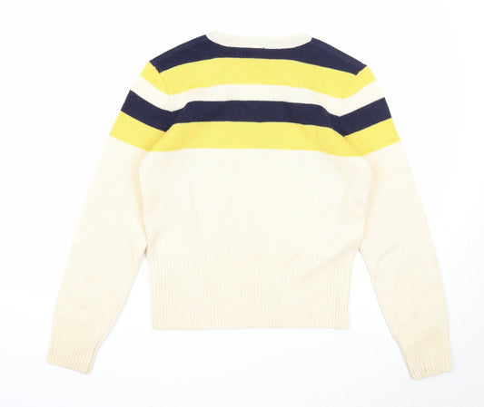 ellesse Womens Beige V-Neck Striped Viscose Pullover Jumper Size 14