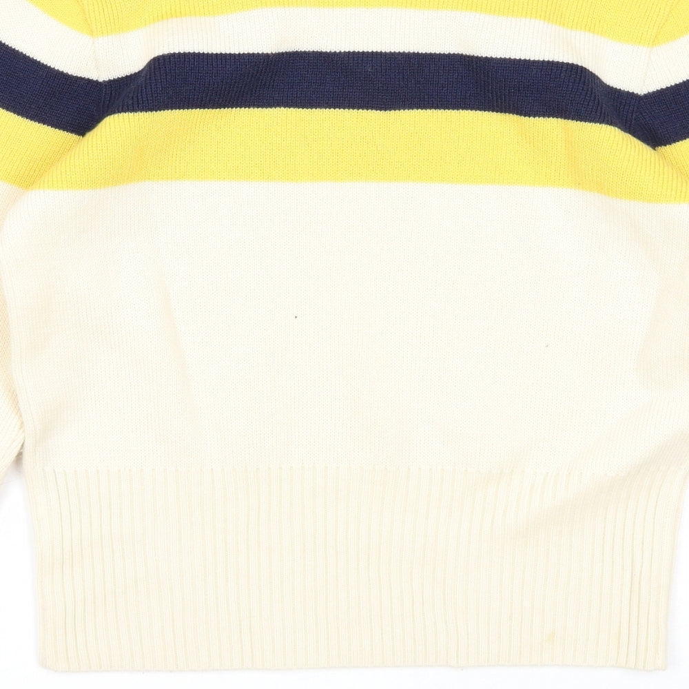 ellesse Womens Beige V-Neck Striped Viscose Pullover Jumper Size 14