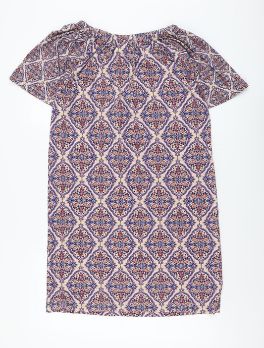 NEXT Womens Multicoloured Geometric Viscose Shift Size 10 Boat Neck Pullover