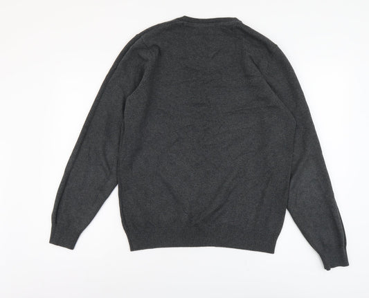 Marks and Spencer Mens Grey V-Neck Cotton Pullover Jumper Size S Long Sleeve