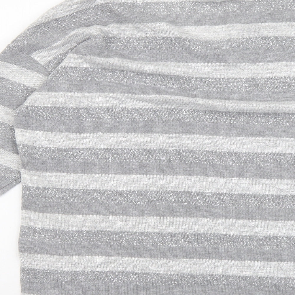 TU Womens Grey V-Neck Striped Polyester Pullover Jumper Size 16