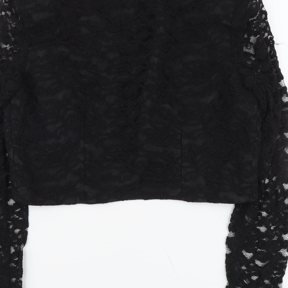 Debut Womens Black Geometric Jacket Blazer Size 12 Hook & Eye