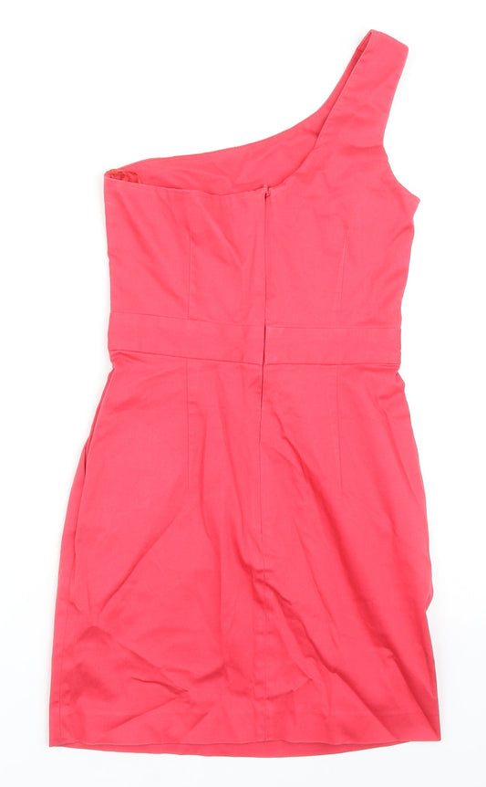 French Connection Womens Pink Cotton Bodycon Size 6 One Shoulder Zip