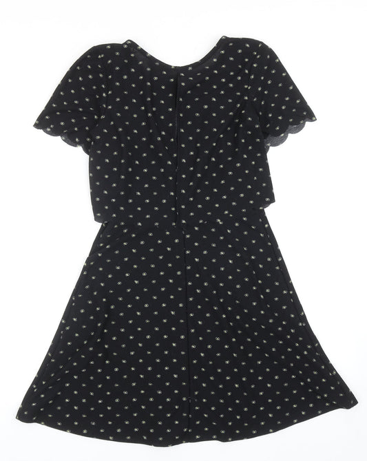 Topshop Womens Black Floral Polyester Fit & Flare Size 6 Round Neck Pullover