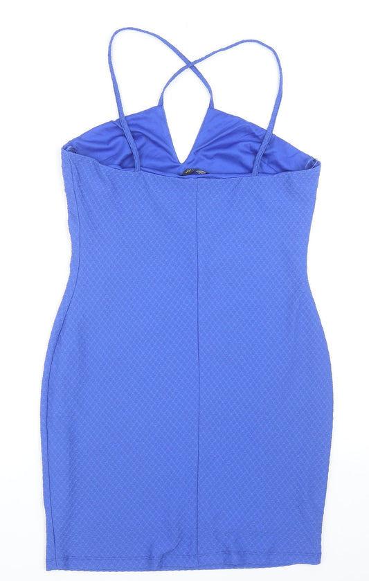 Miss Selfridge Womens Blue Polyester Bodycon Size 14 V-Neck Pullover