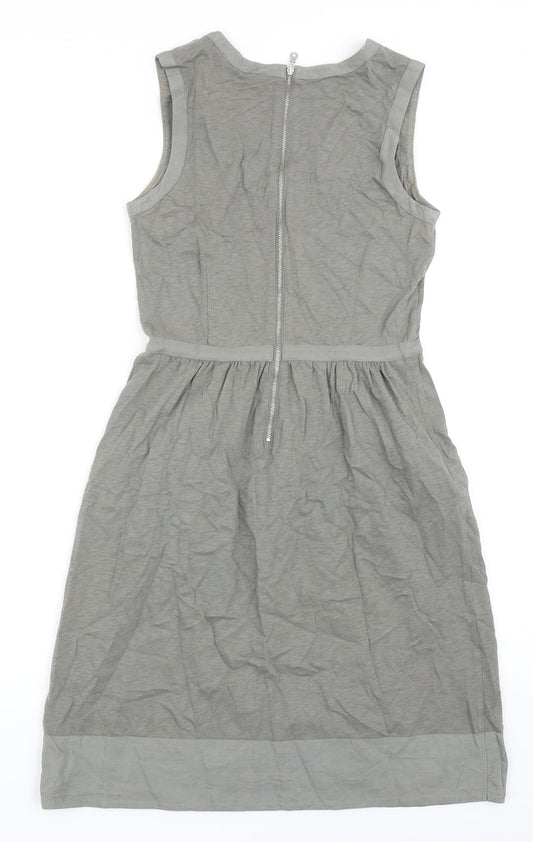 Mint Velvet Womens Green Cotton Tank Dress Size 8 Scoop Neck Zip