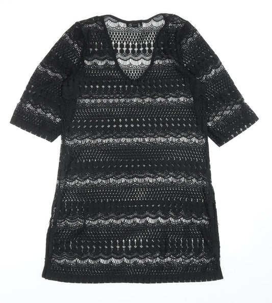 New Look Womens Black Geometric Polyester A-Line Size S V-Neck Pullover