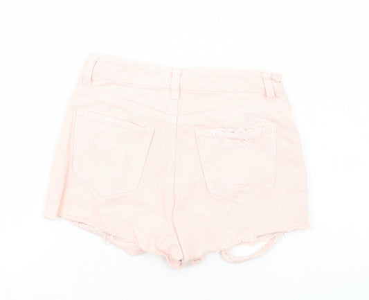 Primark Womens Pink Cotton Cut-Off Shorts Size 6 Regular Zip