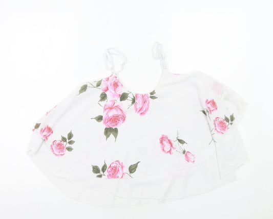 CMD Womens White Floral Polyester Basic Tank Size M Round Neck