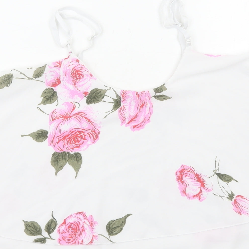 CMD Womens White Floral Polyester Basic Tank Size M Round Neck