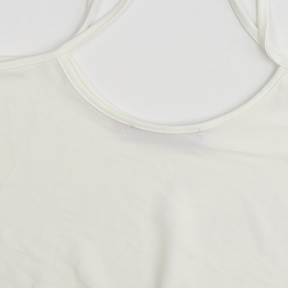 Boohoo Womens White Polyester Cropped Tank Size 12 Round Neck