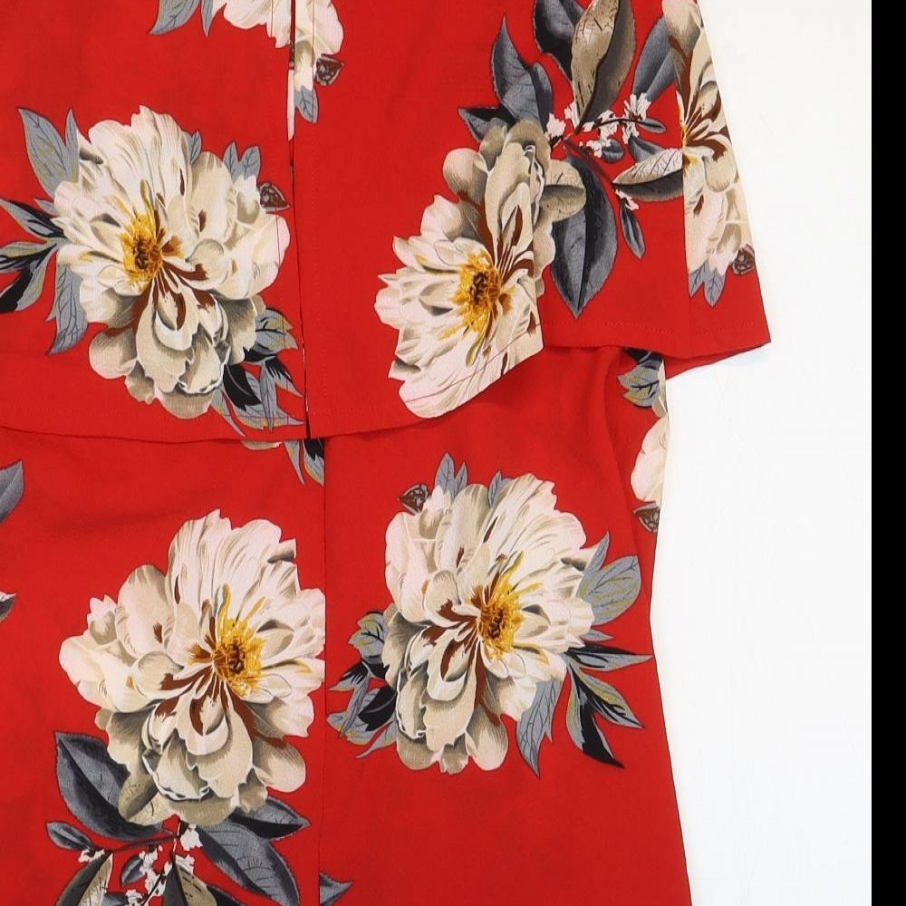 Missguided Womens Red Floral Polyester Blend Playsuit One-Piece Size 4 Zip