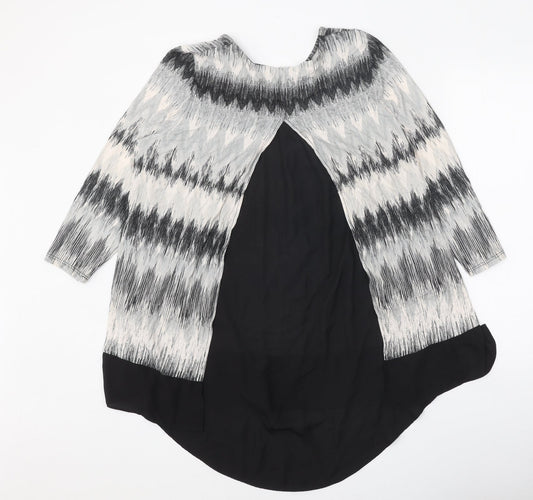 Bonmarché Womens Grey Geometric Viscose Basic Blouse Size 14 Round Neck