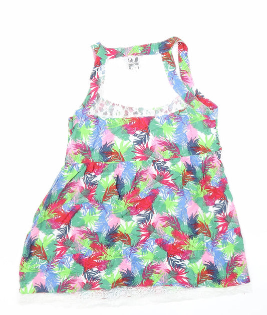 b.young Womens Multicoloured Geometric Viscose Basic Tank Size 10 Round Neck - Leaf Print