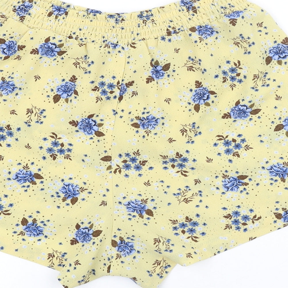 Monki Womens Yellow Geometric Polyester Basic Shorts Size S Regular Pull On