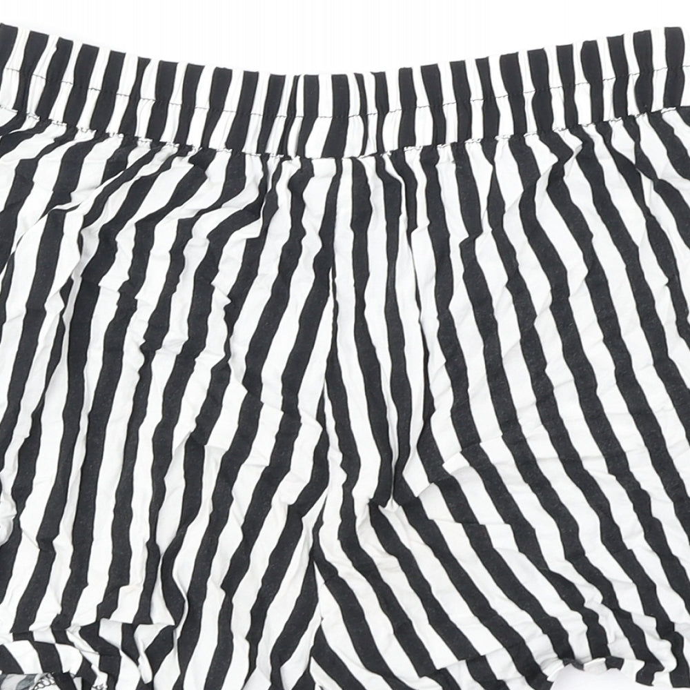 H&M Womens Black Striped Viscose Basic Shorts Size 6 Regular
