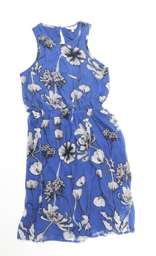 Peacocks Womens Blue Floral Polyester Tank Dress Size 6 Boat Neck Pullover
