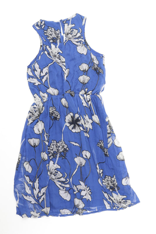 Peacocks Womens Blue Floral Polyester Tank Dress Size 6 Boat Neck Pullover
