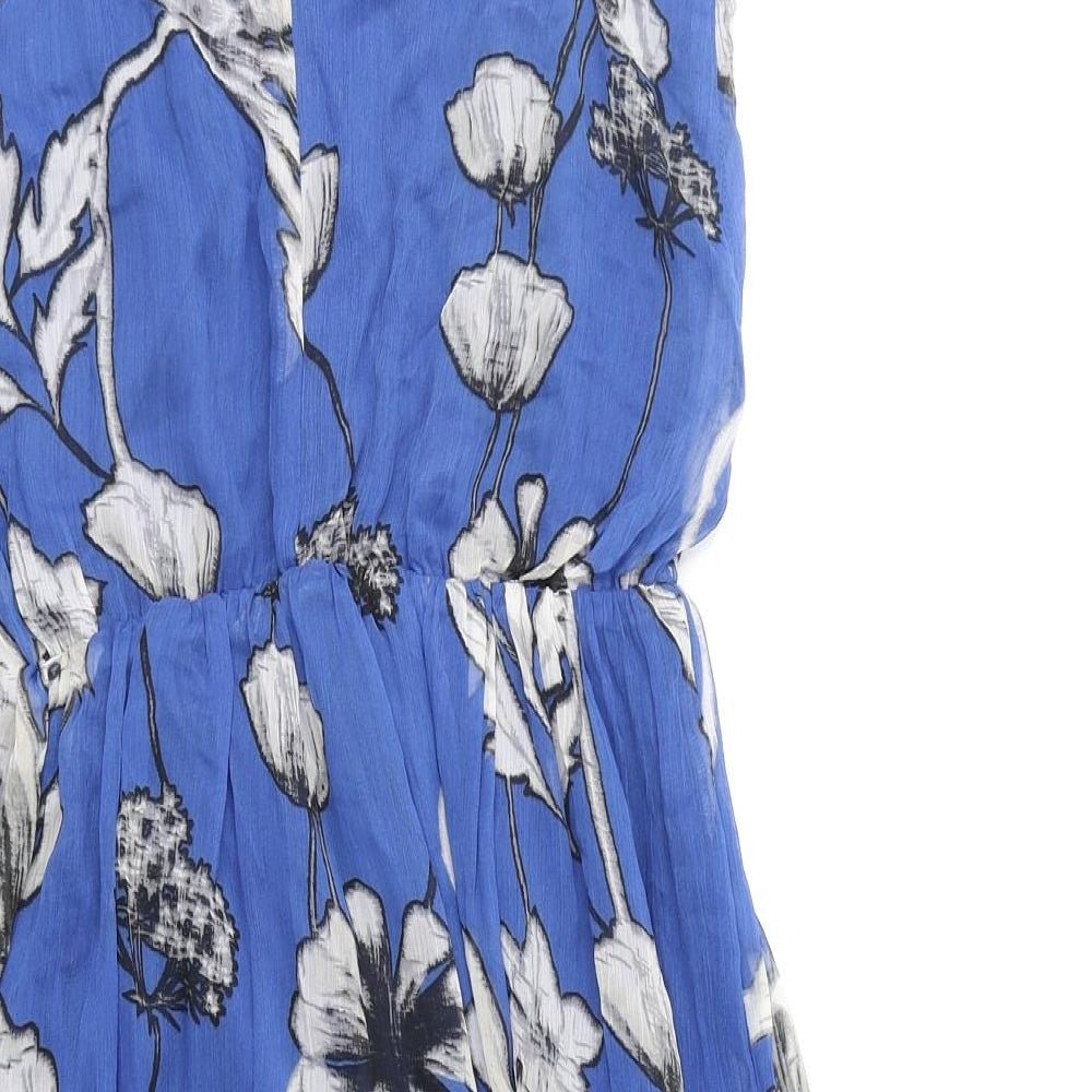 Peacocks Womens Blue Floral Polyester Tank Dress Size 6 Boat Neck Pullover