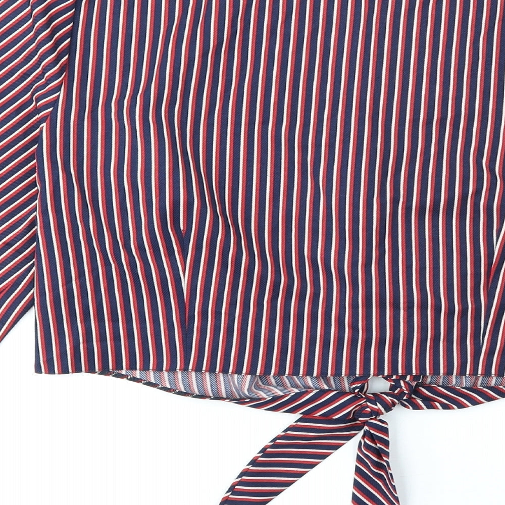 F&F Womens Multicoloured Striped Polyester Cropped Button-Up Size 16 V-Neck