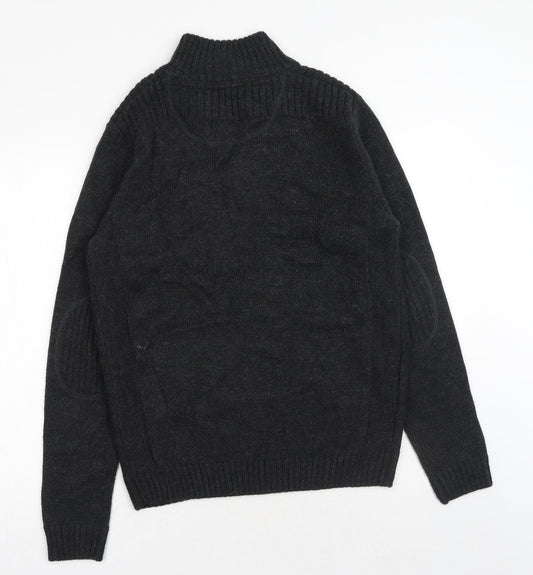 Burton Mens Grey V-Neck Acrylic Henley Jumper Size M Long Sleeve