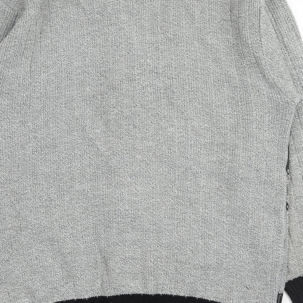 Bellissima Mens Grey V-Neck Geometric Acrylic Full Zip Jumper Size L Long Sleeve
