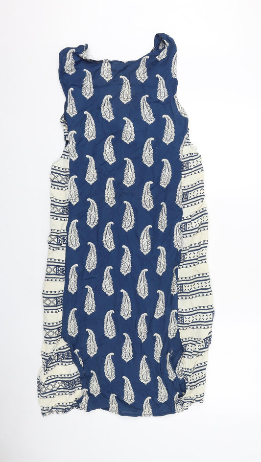ASOS Womens Blue Geometric Polyester Tank Dress Size 12 Round Neck Pullover