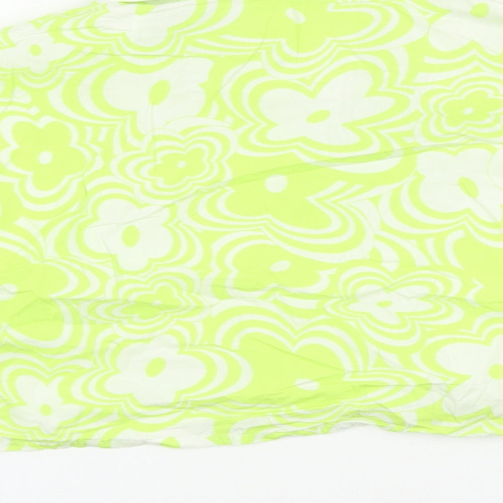 Bershka Womens Green Floral 100% Cotton Cropped Blouse Size 10 Collared