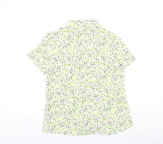 Damart Womens Green Floral Viscose Basic Button-Up Size 10 Collared