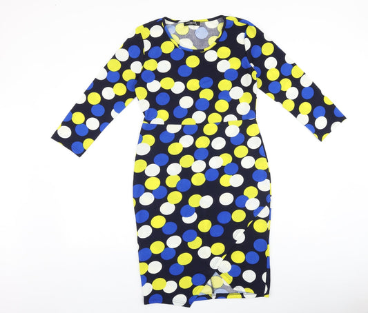 Collection London Womens Multicoloured Geometric Viscose Bodycon Size 12 Boat Neck Pullover