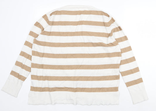 Primark Womens Beige V-Neck Striped Polyester Pullover Jumper Size L