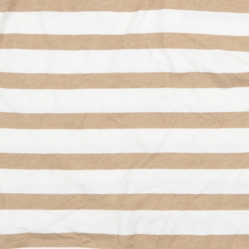 Primark Womens Beige V-Neck Striped Polyester Pullover Jumper Size L