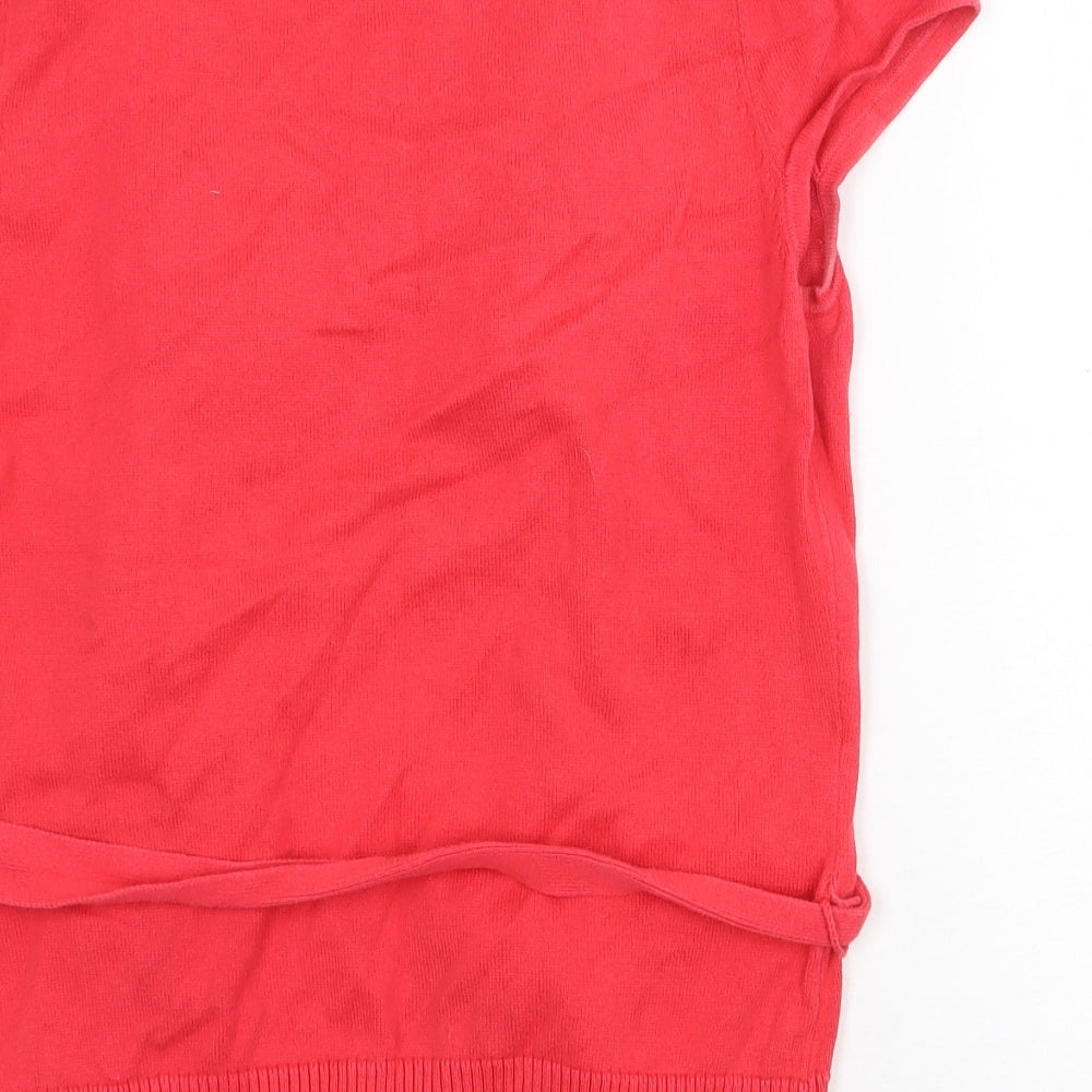 TU Womens Red Geometric 100% Cotton Basic Blouse Size 10 Scoop Neck - Layered