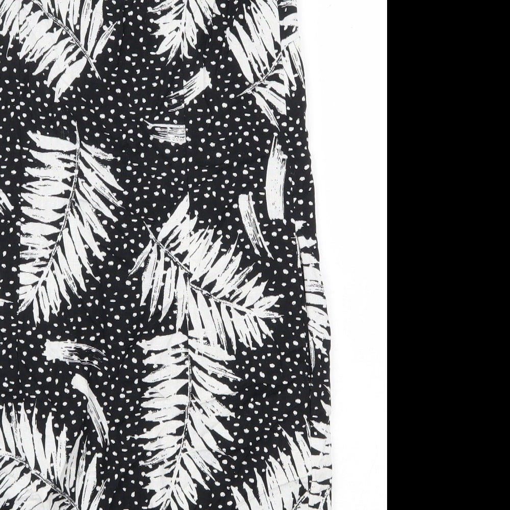 Capsule Womens Black Geometric Viscose Shift Size 10 Boat Neck Button - Leaf Pattern