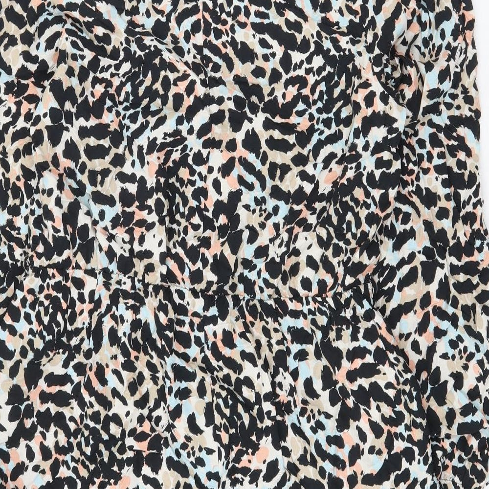 Papaya Womens Black Animal Print Viscose A-Line Size 10 V-Neck Pullover