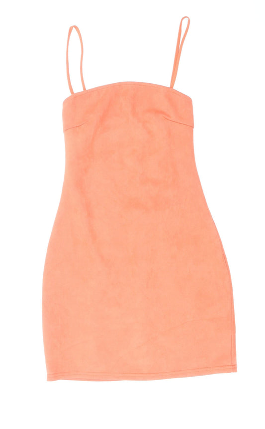 In the Style Womens Orange Polyester Slip Dress Size 8 Square Neck Tie
