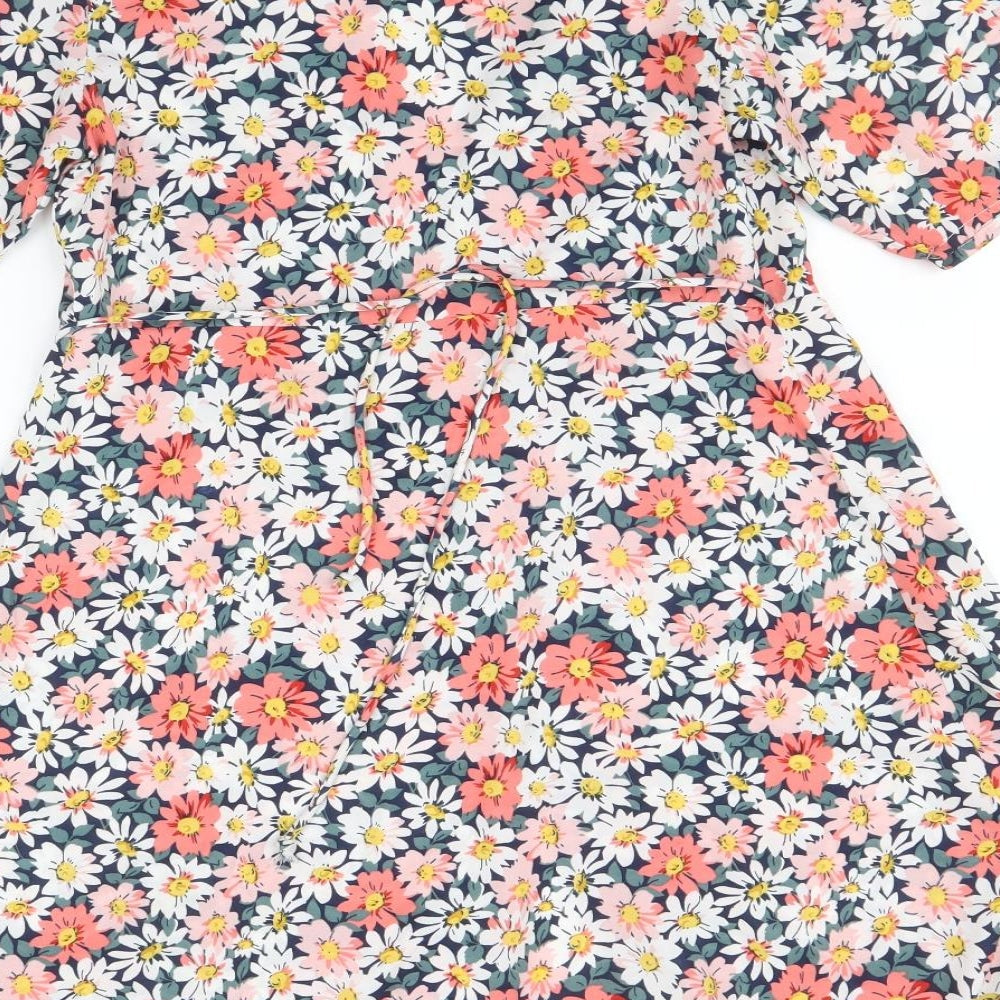 Only Womens Multicoloured Floral Polyester Wrap Dress Size 8 V-Neck Tie
