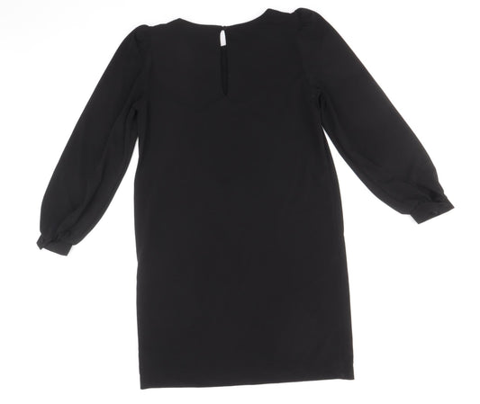 NEXT Womens Black Polyester Sheath Size 10 Boat Neck Button