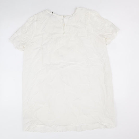 FOREVER 21 Womens Ivory Viscose T-Shirt Dress Size L Boat Neck Button