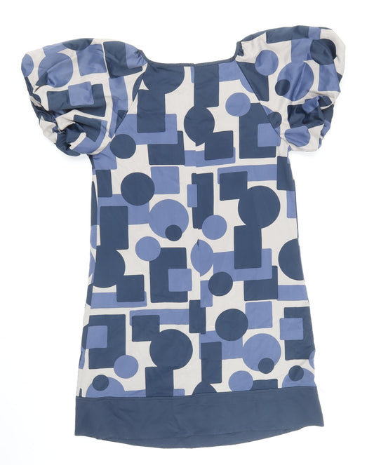 AMARANTO Womens Blue Geometric Polyester Shift Size 12 V-Neck Pullover