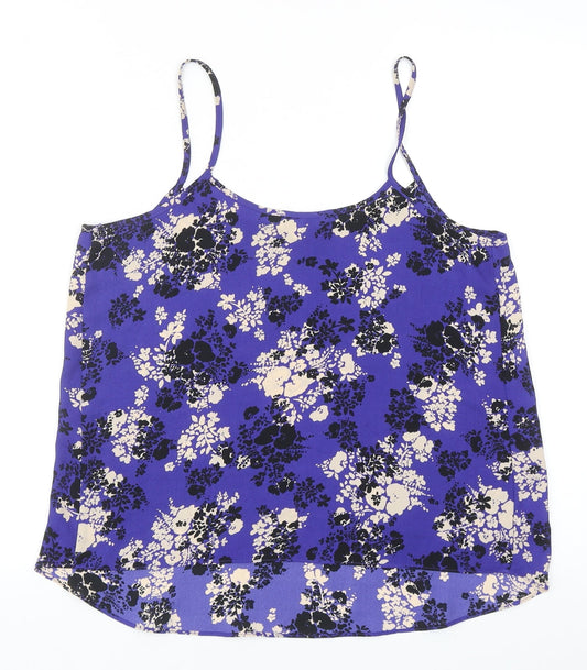 Papaya Womens Blue Floral Polyester Basic Tank Size 12 Round Neck